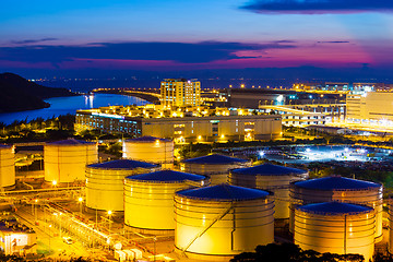 Image showing Oil tanks at night