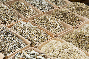 Image showing Dried assorted small white fish