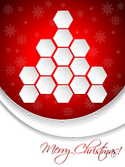 Image showing Red christmas greeting card design with hexagon tree