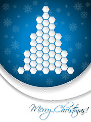 Image showing Blue christmas greeting card design with hexagon tree