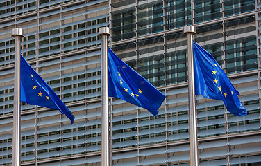 Image showing European flags in front of the Berlaymont building, headquarters