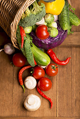 Image showing Healthy Organic Vegetables on a Wooden Background