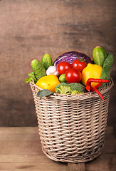 Image showing Healthy Organic Vegetables on a Wooden Background