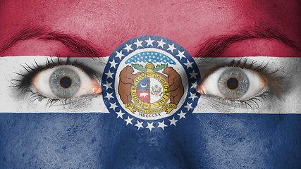 Image showing Close up of eyes with flag