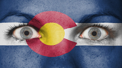 Image showing Close up of eyes with flag