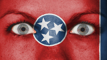 Image showing Close up of eyes with flag