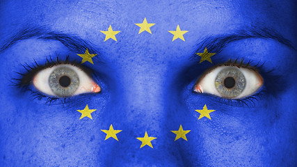 Image showing Close up of eyes with flag