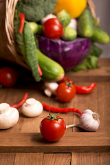 Image showing Healthy Organic Vegetables on a Wooden Background