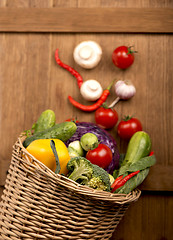 Image showing Healthy Organic Vegetables on a Wooden Background