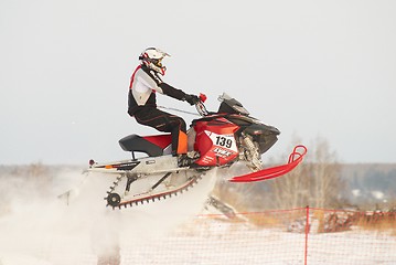 Image showing Sport snowmobile jump