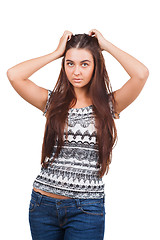 Image showing Attractive young woman posing in studio
