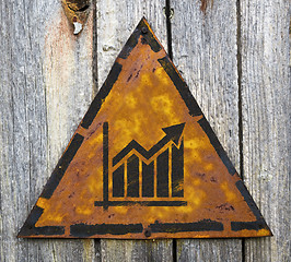 Image showing Growth Chart Icon on Rusty Warning Sign.