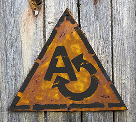 Image showing Translating Concept on Weathered Warning Sign.