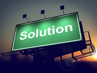 Image showing Solution on Green Billboard at Sunrise.