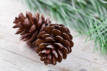 Image showing christmas fir tree with pinecones