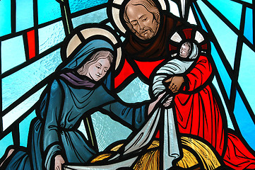 Image showing Nativity stained glass.