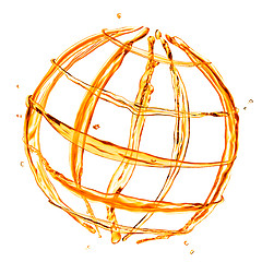 Image showing abstract globe from orange water splashes isolated on white