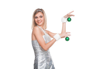 Image showing Blond girl in christmas costume and decor