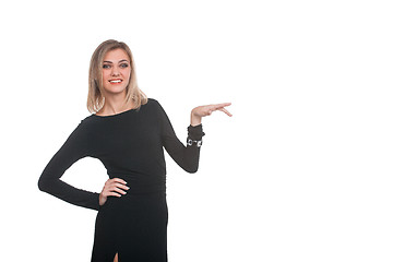 Image showing Woman presenting something on white background