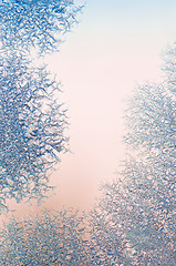 Image showing ice crystals on a window , close-up