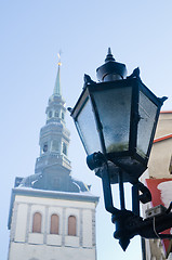 Image showing City street lantern on a background of church Niguliste