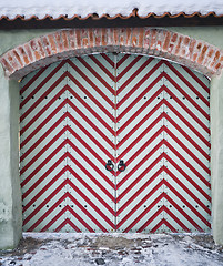 Image showing Ancient wooden gate, close up