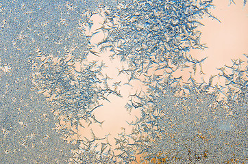 Image showing ice crystals on a window , close-up