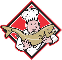 Image showing Chef Cook Handling Salmon Trout Fish Cartoon