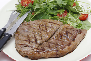 Image showing Low carb steak and salad with cutlery