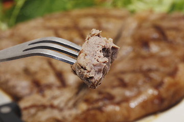 Image showing Low carb steak on fork