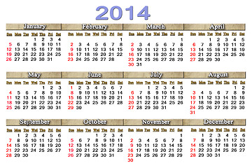 Image showing calendar for 2014 year