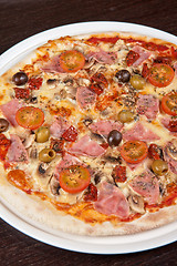 Image showing pizza with ham and mushrooms