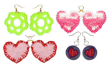 Image showing Earrings handmade embroidery of thread and beads