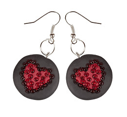 Image showing Heart earrings from polymer clay and beads. Gift for Valentine's