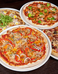 Image showing pizza with ham and mushrooms