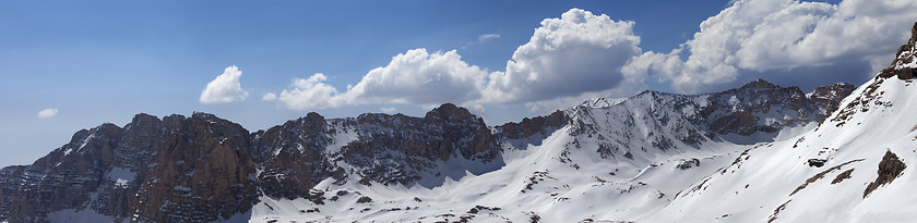 Image showing Panorama of snowy mountains in nice sunny day