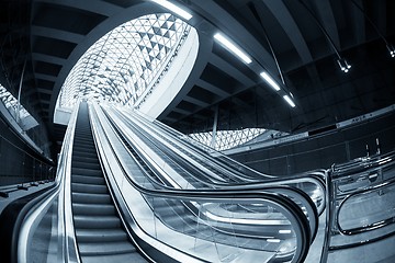 Image showing Moving escalator in the business center