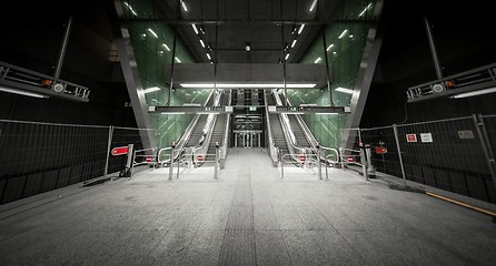 Image showing Moving escalator in the business center