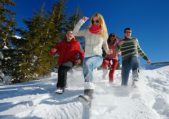 Image showing friends have fun at winter on fresh snow