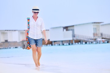 Image showing beautiful woman on beach have fun and relax