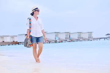 Image showing beautiful woman on beach have fun and relax