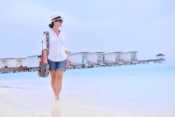 Image showing beautiful woman on beach have fun and relax