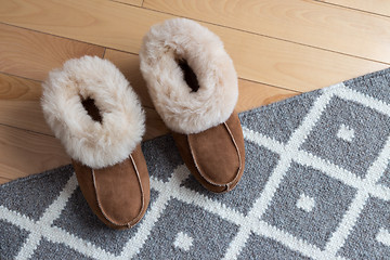 Image showing Warm slippers on a rug