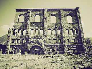 Image showing Vintage sepia Roman Theatre Aosta