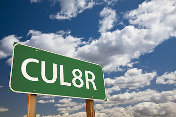 Image showing CUL8R Green Road Sign Over Sky