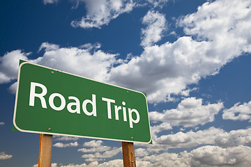 Image showing Road Trip Green Road Sign Over Sky