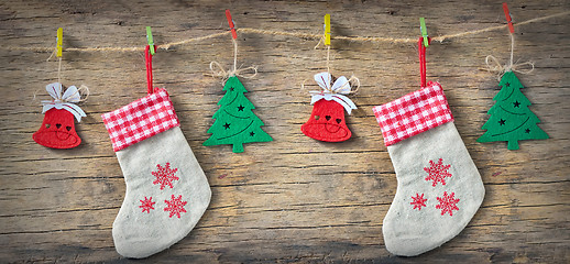 Image showing Christmas Decoration Over Wooden Background