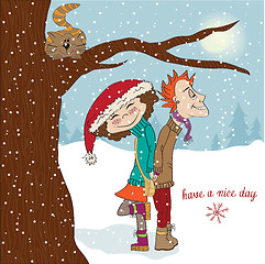 Image showing funny couple in the winter