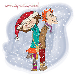 Image showing funny couple in the winter