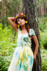 Image showing Attractive woman with flower wreath